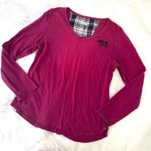Lucky Brand Magenta V Neck Pajama Top Long Sleeve